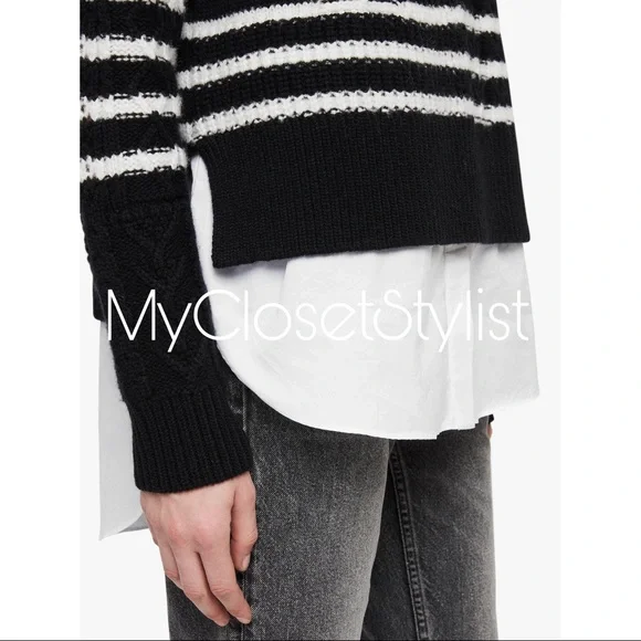 NWT ALLSAINTS Asymmetrical Layered Sweater Top! Small Black White NEW WITH TAGS!